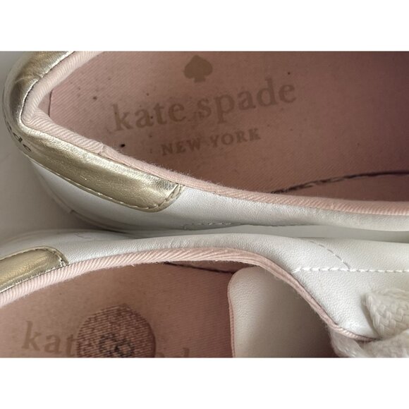 KATE SPADE Angelise White Gold Leather Lace Up Low Top Sneakers Size 8B - Picture 13 of 16